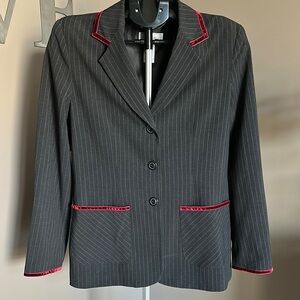 Bob Mackie Gray Pinstripe Blazer with Velvet Maroon Accents